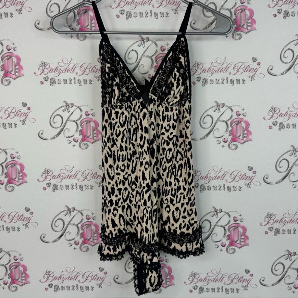 Victoria’s Secret romper lace cheetah Leopard Print Lace Trim Chemise shorts